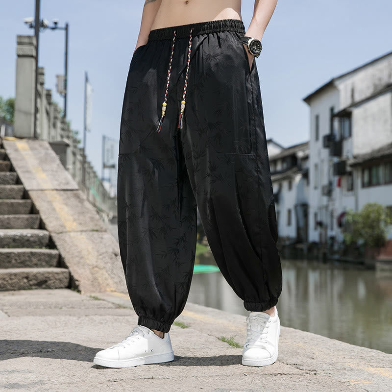 Pantaloni da uomo in cotone con coulisse e tasche, modello Buddha Stones Summer Ice Silk Jacquard Bamboo