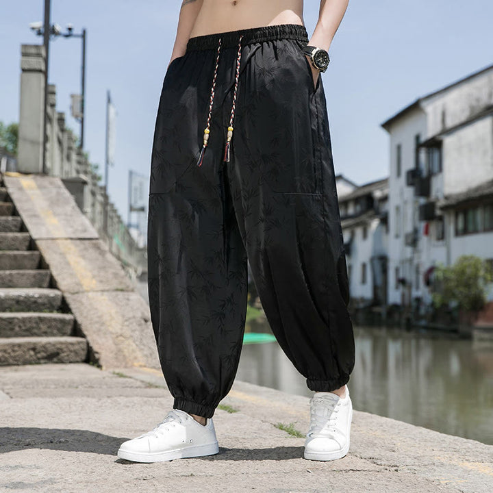 Pantaloni da uomo in cotone con coulisse e tasche, modello Buddha Stones Summer Ice Silk Jacquard Bamboo