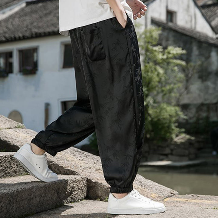 Pantaloni da uomo in cotone con coulisse e tasche, modello Buddha Stones Summer Ice Silk Jacquard Bamboo