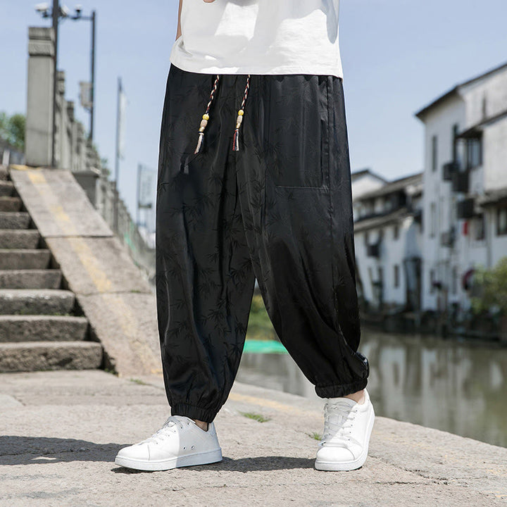 Pantaloni da uomo in cotone con coulisse e tasche, modello Buddha Stones Summer Ice Silk Jacquard Bamboo