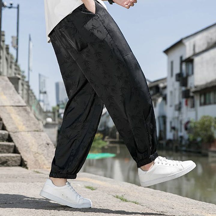 Pantaloni da uomo in cotone con coulisse e tasche, modello Buddha Stones Summer Ice Silk Jacquard Bamboo