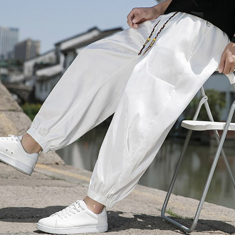 Pantaloni da uomo in cotone con coulisse e tasche, modello Buddha Stones Summer Ice Silk Jacquard Bamboo