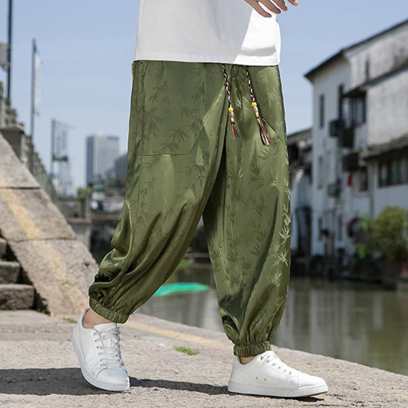 Pantaloni da uomo in cotone con coulisse e tasche, modello Buddha Stones Summer Ice Silk Jacquard Bamboo