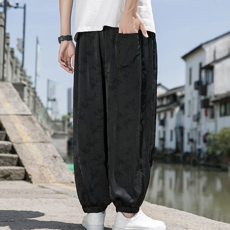 Pantaloni da uomo in cotone con coulisse e tasche, modello Buddha Stones Summer Ice Silk Jacquard Bamboo