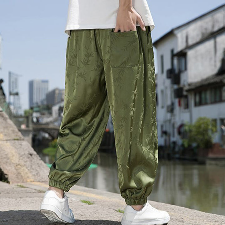 Pantaloni da uomo in cotone con coulisse e tasche, modello Buddha Stones Summer Ice Silk Jacquard Bamboo