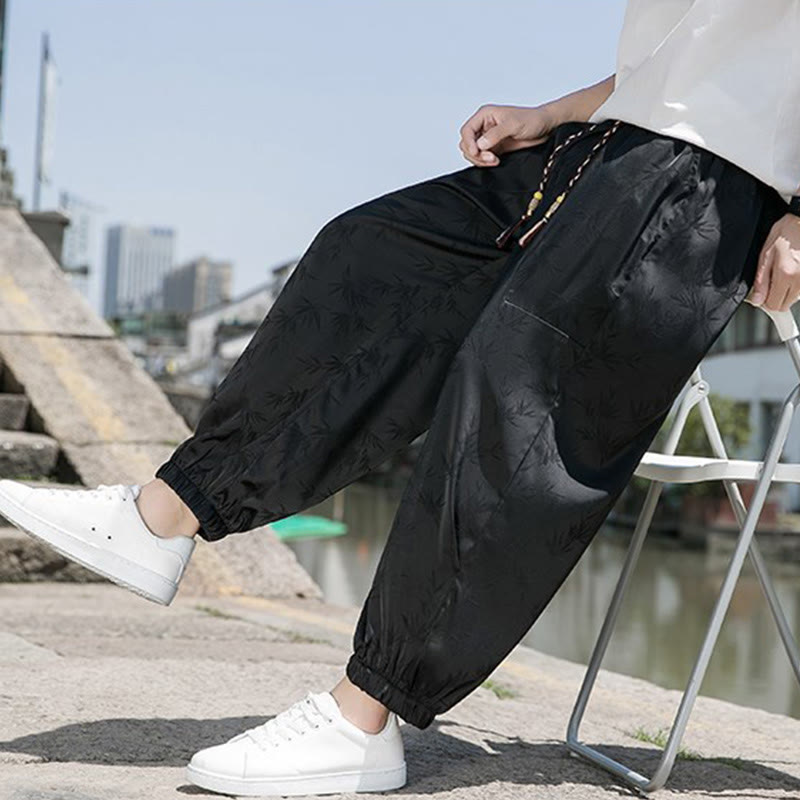 Pantaloni da uomo in cotone con coulisse e tasche, modello Buddha Stones Summer Ice Silk Jacquard Bamboo