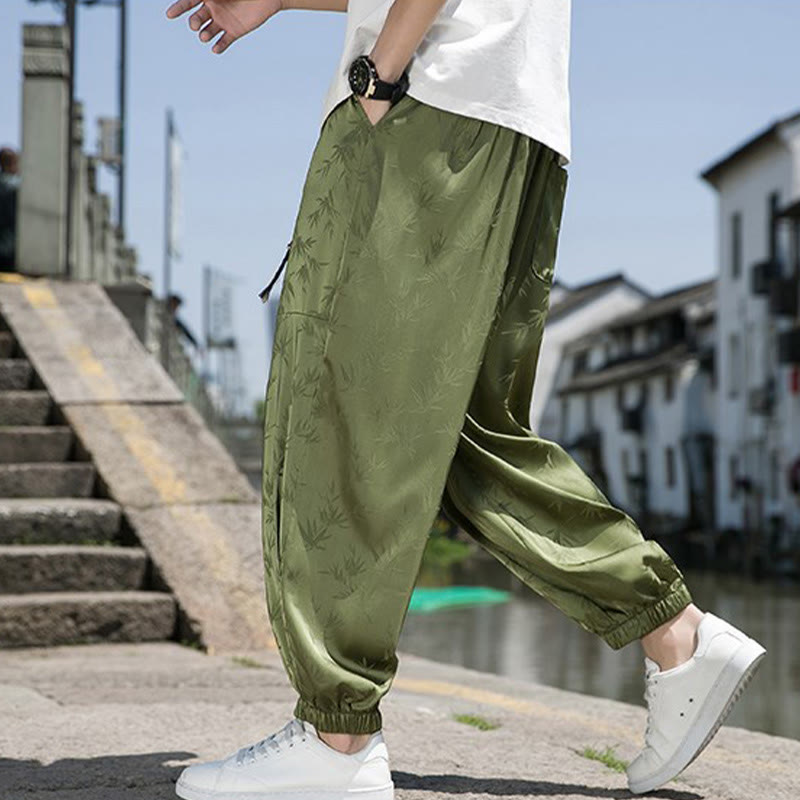 Pantaloni da uomo in cotone con coulisse e tasche, modello Buddha Stones Summer Ice Silk Jacquard Bamboo