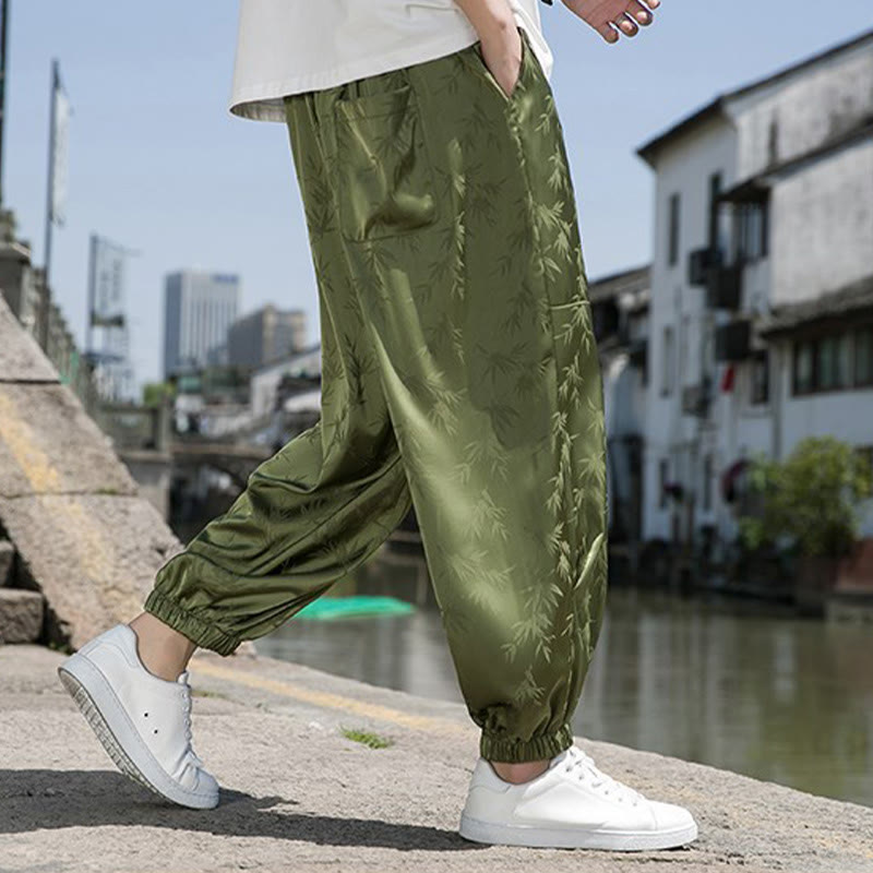 Pantaloni da uomo in cotone con coulisse e tasche, modello Buddha Stones Summer Ice Silk Jacquard Bamboo