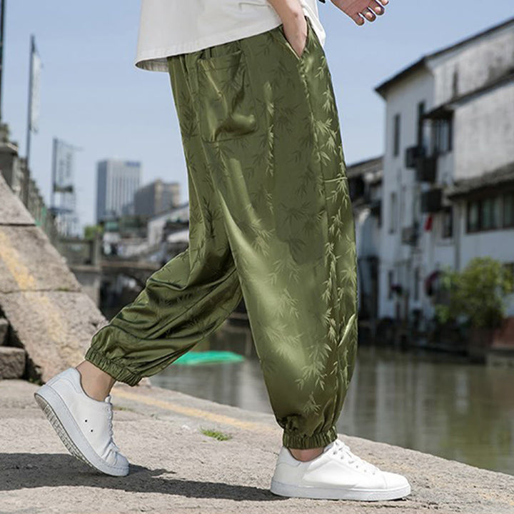 Pantaloni da uomo in cotone con coulisse e tasche, modello Buddha Stones Summer Ice Silk Jacquard Bamboo
