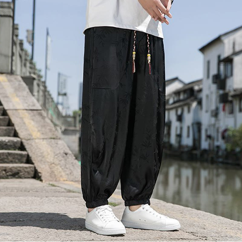 Pantaloni da uomo in cotone con coulisse e tasche, modello Buddha Stones Summer Ice Silk Jacquard Bamboo