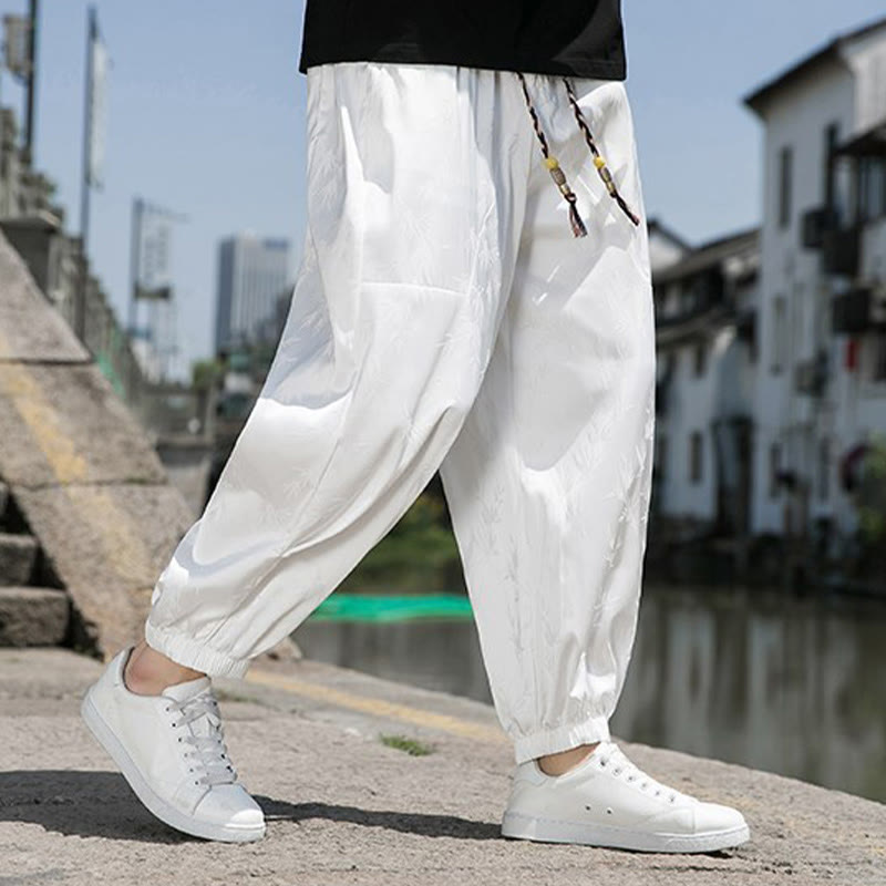 Pantaloni da uomo in cotone con coulisse e tasche, modello Buddha Stones Summer Ice Silk Jacquard Bamboo