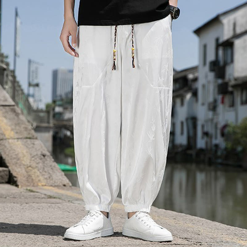 Pantaloni da uomo in cotone con coulisse e tasche, modello Buddha Stones Summer Ice Silk Jacquard Bamboo