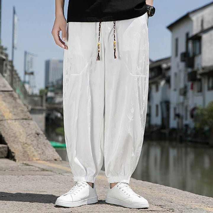 Pantaloni da uomo in cotone con coulisse e tasche, modello Buddha Stones Summer Ice Silk Jacquard Bamboo