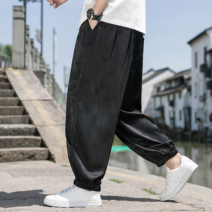 Pantaloni da uomo in cotone con coulisse e tasche, modello Buddha Stones Summer Ice Silk Jacquard Bamboo