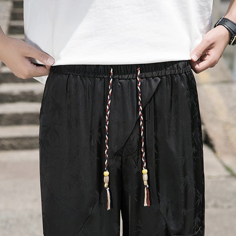 Pantaloni da uomo in cotone con coulisse e tasche, modello Buddha Stones Summer Ice Silk Jacquard Bamboo