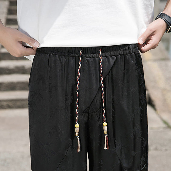 Pantaloni da uomo in cotone con coulisse e tasche, modello Buddha Stones Summer Ice Silk Jacquard Bamboo