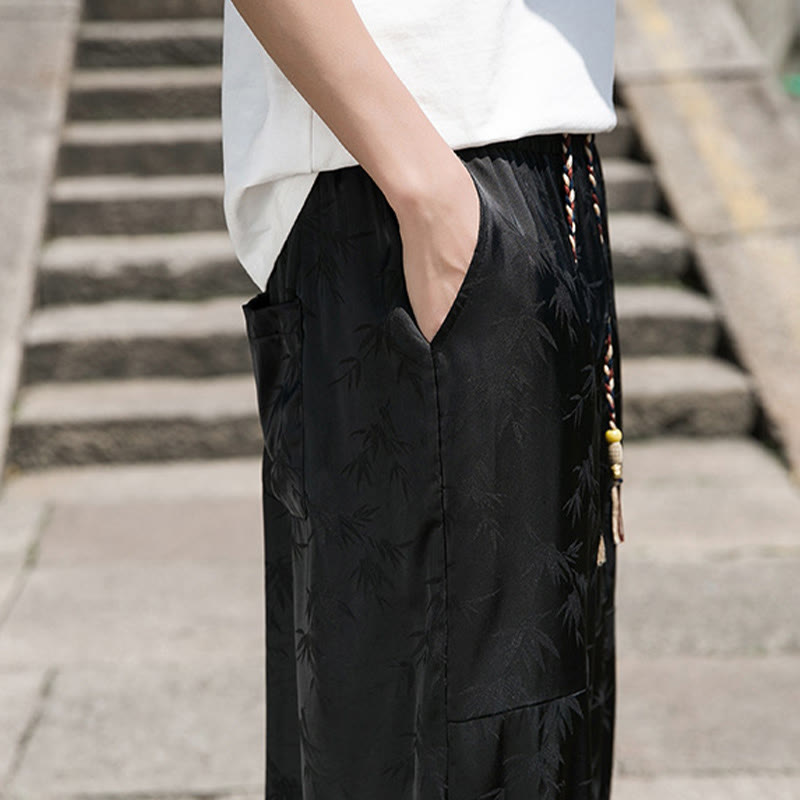 Pantaloni da uomo in cotone con coulisse e tasche, modello Buddha Stones Summer Ice Silk Jacquard Bamboo