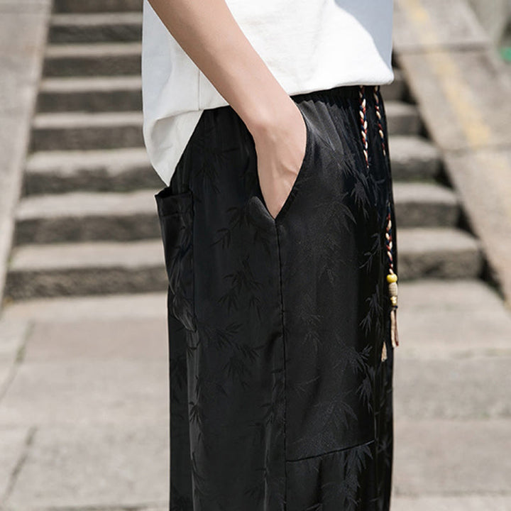 Pantaloni da uomo in cotone con coulisse e tasche, modello Buddha Stones Summer Ice Silk Jacquard Bamboo