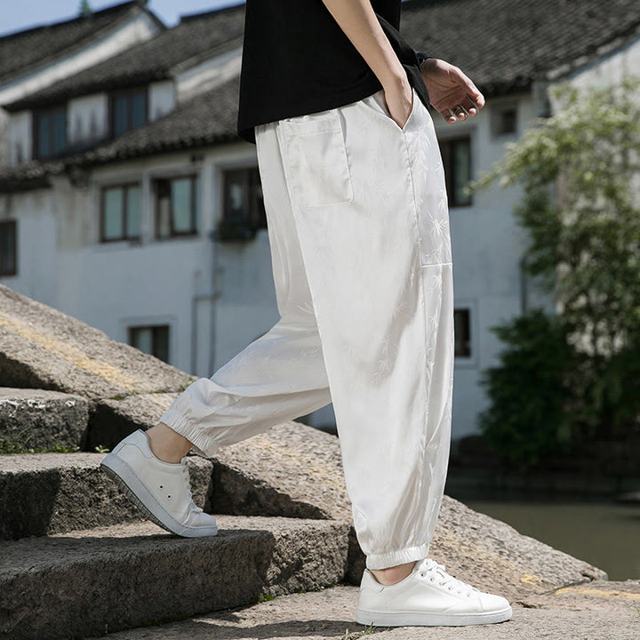Pantaloni da uomo in cotone con coulisse e tasche, modello Buddha Stones Summer Ice Silk Jacquard Bamboo