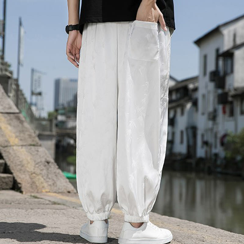 Pantaloni da uomo in cotone con coulisse e tasche, modello Buddha Stones Summer Ice Silk Jacquard Bamboo