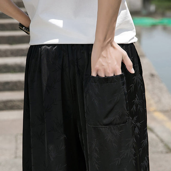 Pantaloni da uomo in cotone con coulisse e tasche, modello Buddha Stones Summer Ice Silk Jacquard Bamboo