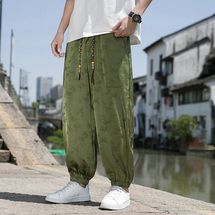 Pantaloni da uomo in cotone con coulisse e tasche, modello Buddha Stones Summer Ice Silk Jacquard Bamboo