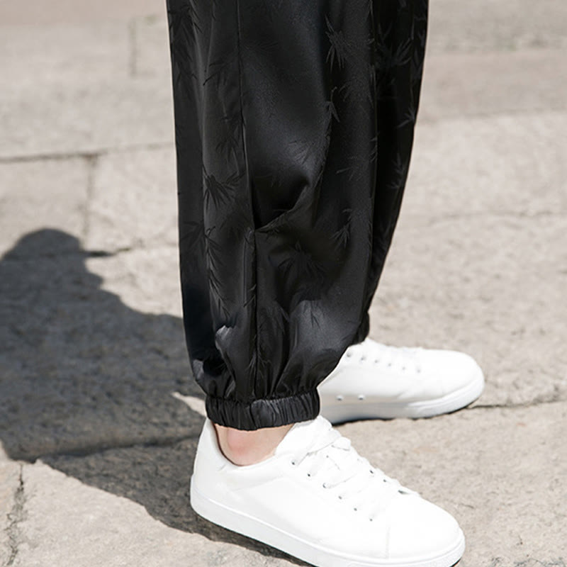 Pantaloni da uomo in cotone con coulisse e tasche, modello Buddha Stones Summer Ice Silk Jacquard Bamboo