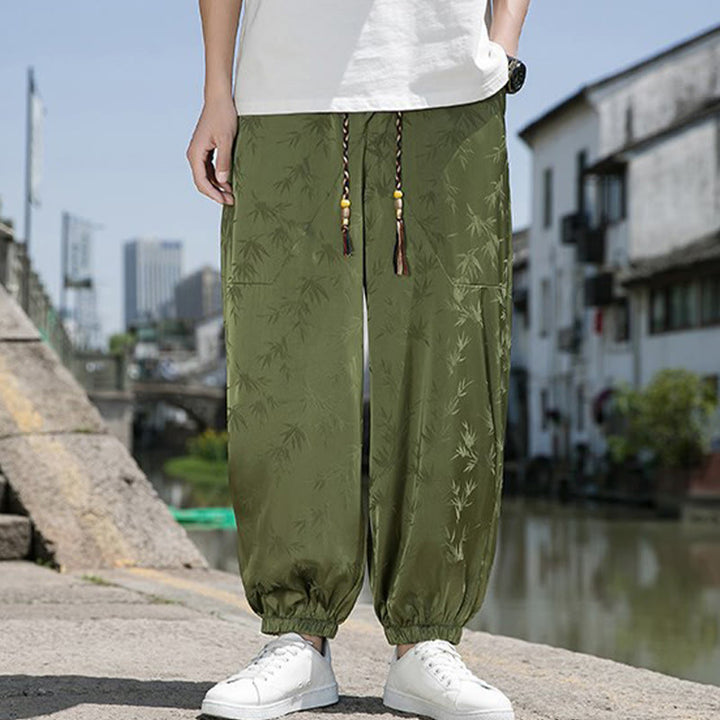Pantaloni da uomo in cotone con coulisse e tasche, modello Buddha Stones Summer Ice Silk Jacquard Bamboo
