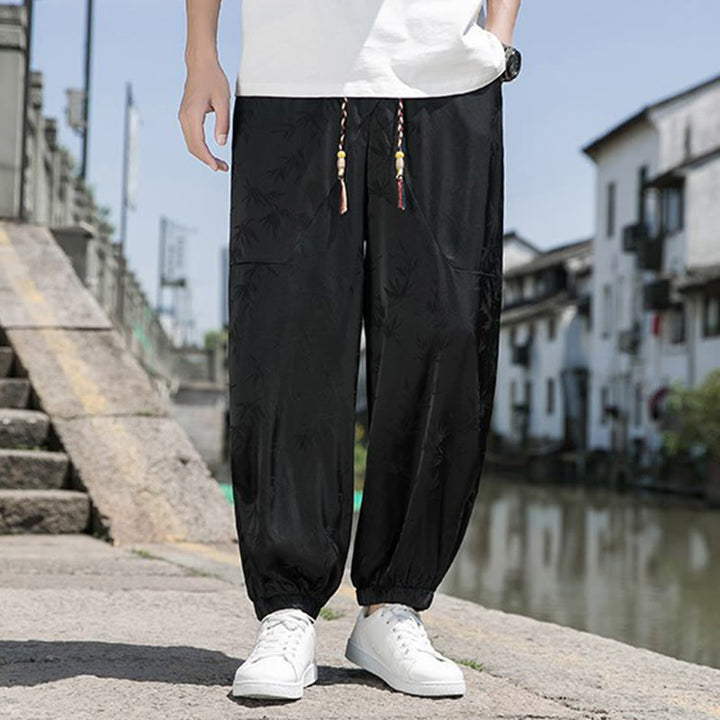 Pantaloni da uomo in cotone con coulisse e tasche, modello Buddha Stones Summer Ice Silk Jacquard Bamboo