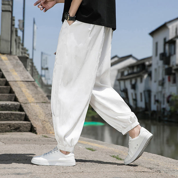 Pantaloni da uomo in cotone con coulisse e tasche, modello Buddha Stones Summer Ice Silk Jacquard Bamboo