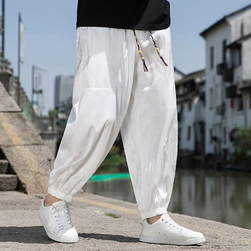 Pantaloni da uomo in cotone con coulisse e tasche, modello Buddha Stones Summer Ice Silk Jacquard Bamboo