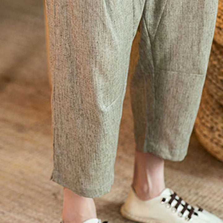 Pantaloni da uomo in cotone e lino con elastico in vita, casual, tinta unita, con coulisse e tasche, modello Buddha Stones