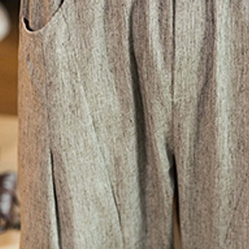 Pantaloni da uomo in cotone e lino con elastico in vita, casual, tinta unita, con coulisse e tasche, modello Buddha Stones