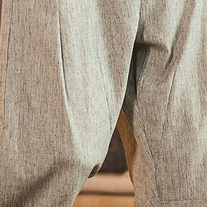 Pantaloni da uomo in cotone e lino con elastico in vita, casual, tinta unita, con coulisse e tasche, modello Buddha Stones