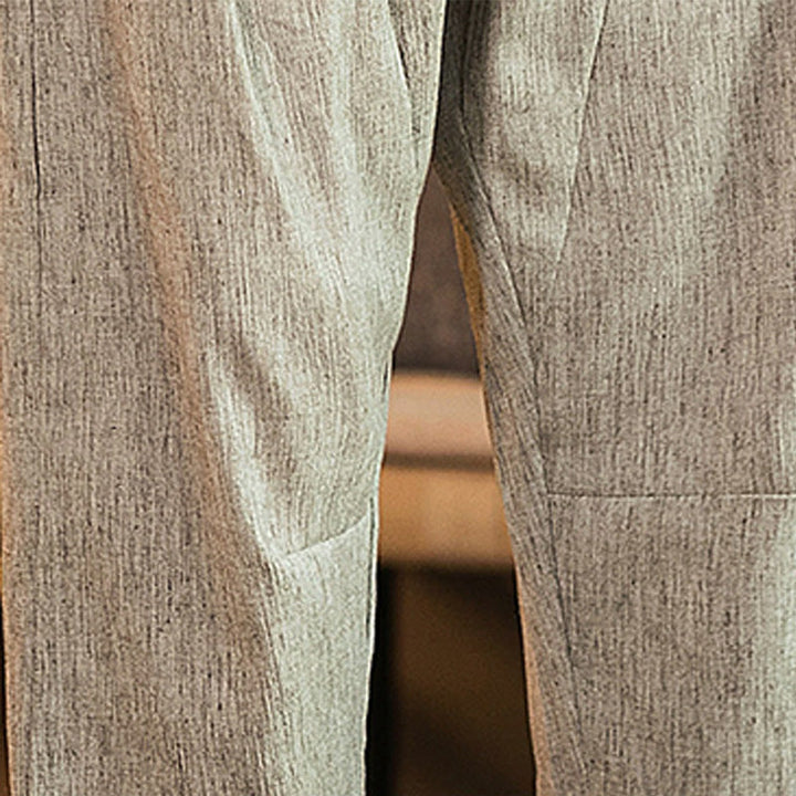 Pantaloni da uomo in cotone e lino con elastico in vita, casual, tinta unita, con coulisse e tasche, modello Buddha Stones