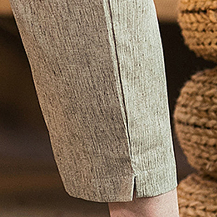 Pantaloni da uomo in cotone e lino con elastico in vita, casual, tinta unita, con coulisse e tasche, modello Buddha Stones