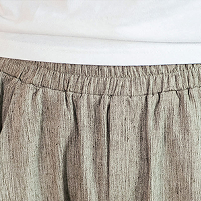 Pantaloni da uomo in cotone e lino con elastico in vita, casual, tinta unita, con coulisse e tasche, modello Buddha Stones