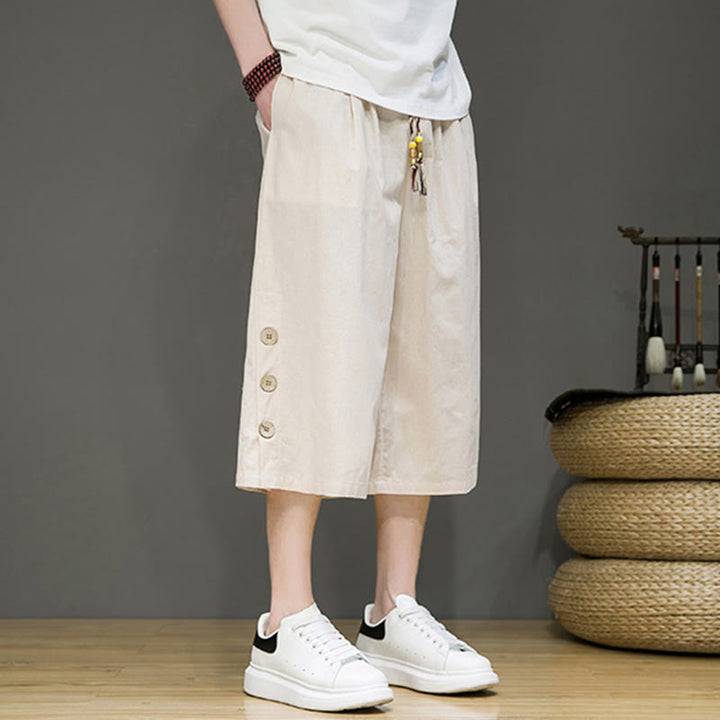 Pantaloni da uomo in cotone con coulisse, modello Buddha Stones, casual, tinta unita, bottoni laterali e tasche