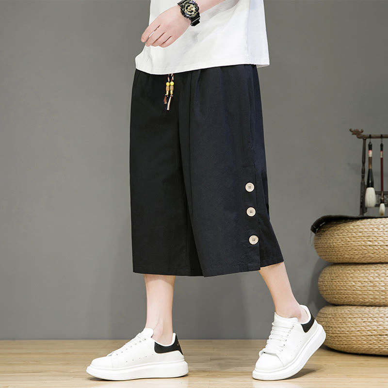Pantaloni da uomo in cotone con coulisse, modello Buddha Stones, casual, tinta unita, bottoni laterali e tasche
