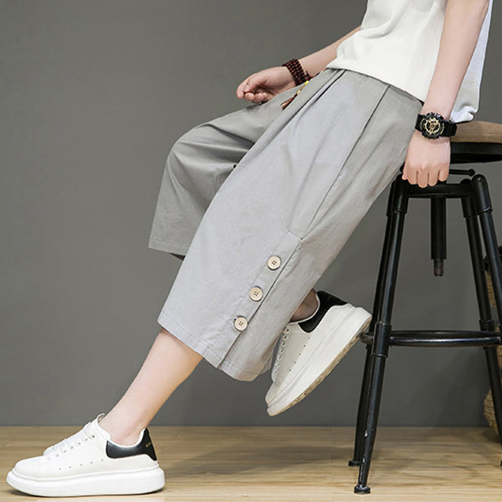 Pantaloni da uomo in cotone con coulisse, modello Buddha Stones, casual, tinta unita, bottoni laterali e tasche