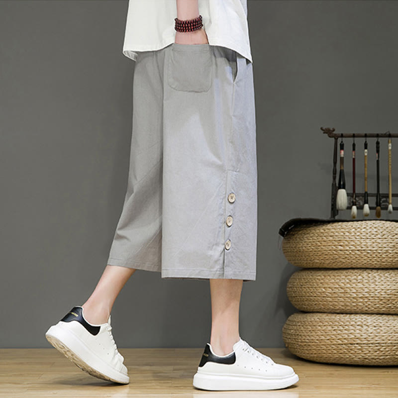 Pantaloni da uomo in cotone con coulisse, modello Buddha Stones, casual, tinta unita, bottoni laterali e tasche