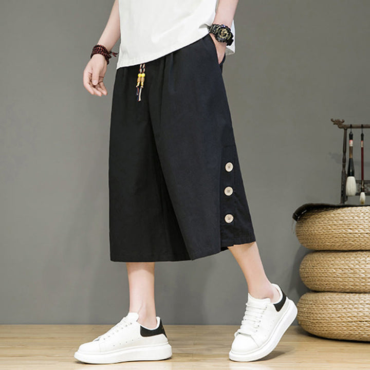 Pantaloni da uomo in cotone con coulisse, modello Buddha Stones, casual, tinta unita, bottoni laterali e tasche