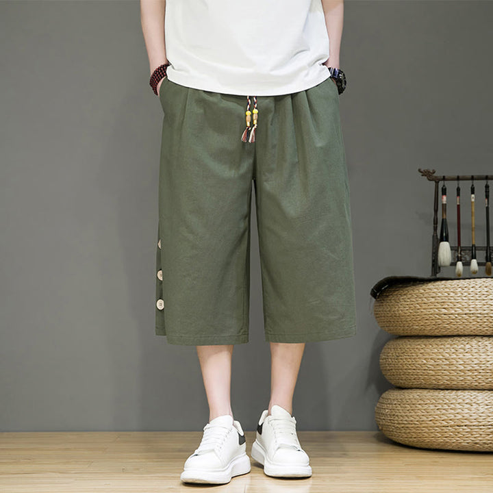 Pantaloni da uomo in cotone con coulisse, modello Buddha Stones, casual, tinta unita, bottoni laterali e tasche - Verde oliva - US/UK/AU46, EU56 (5XL) - image 16