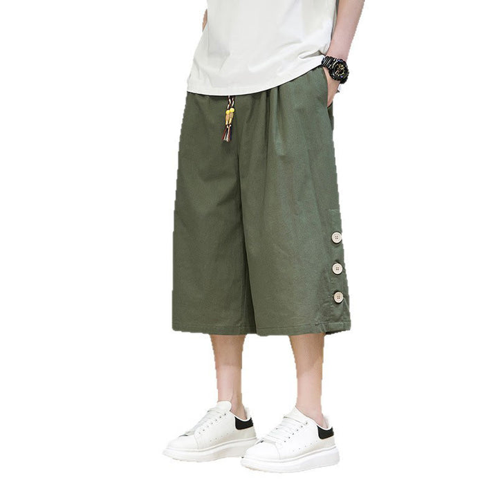 Pantaloni da uomo in cotone con coulisse, modello Buddha Stones, casual, tinta unita, bottoni laterali e tasche