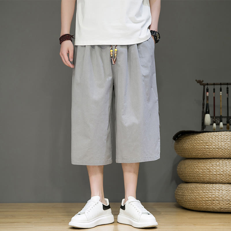 Pantaloni da uomo in cotone con coulisse, modello Buddha Stones, casual, tinta unita, bottoni laterali e tasche