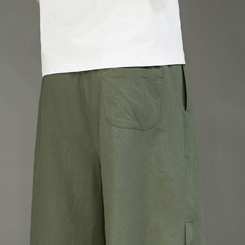 Pantaloni da uomo in cotone con coulisse, modello Buddha Stones, casual, tinta unita, bottoni laterali e tasche