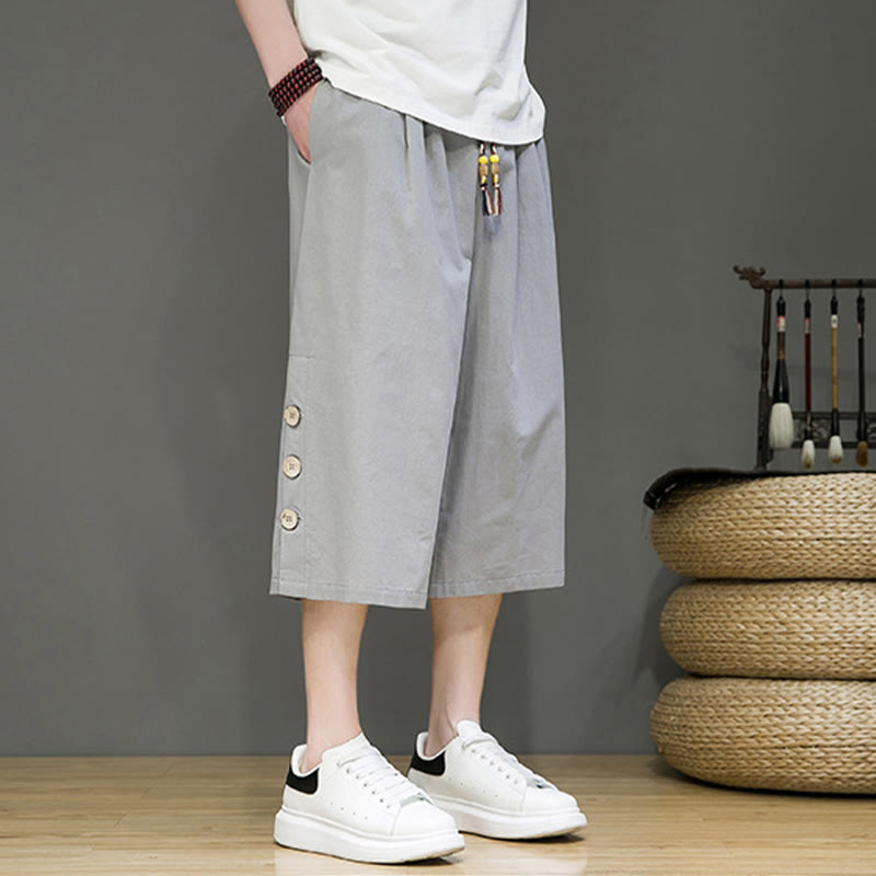 Pantaloni da uomo in cotone con coulisse, modello Buddha Stones, casual, tinta unita, bottoni laterali e tasche