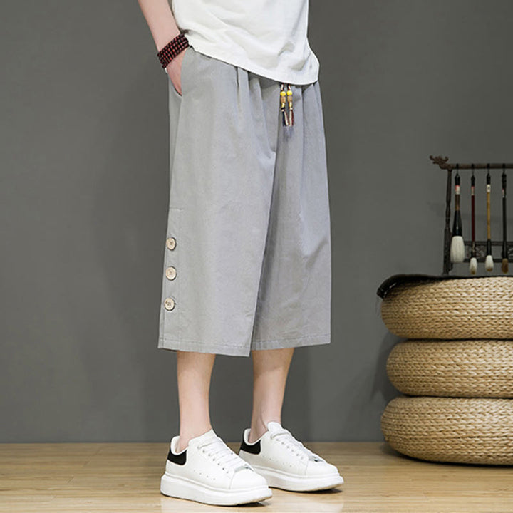 Pantaloni da uomo in cotone con coulisse, modello Buddha Stones, casual, tinta unita, bottoni laterali e tasche
