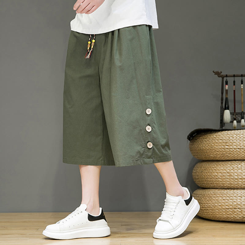 Pantaloni da uomo in cotone con coulisse, modello Buddha Stones, casual, tinta unita, bottoni laterali e tasche