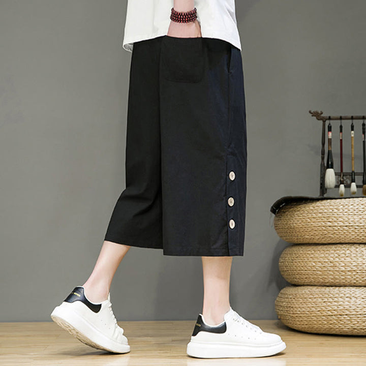 Pantaloni da uomo in cotone con coulisse, modello Buddha Stones, casual, tinta unita, bottoni laterali e tasche